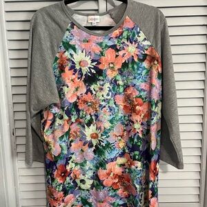 LuLaRoe Women's Floral Randy Top with Gray Sleeves